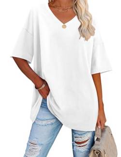 Florboom T-Shirts für Damen V Ausschnitt Kurzarm Longshirt Weiß L von Florboom