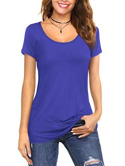 Florboom Tshirt Damen Kurzarm Baumwolle Shirt Sommer Basic Oberteil Longshirt Blau L von Florboom