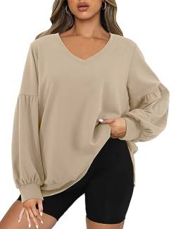 Florboom Tshirt Damen Langarm Basic Sweatshirt Elegant Pullover Oberteil, Khaki 2XL von Florboom