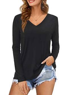 Florboom Tshirt Damen Langarmshirt Locker Oberteil Shirts Casual Longshirt Top Schwarz L von Florboom