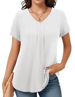 Florboom Tshirt Damen Sommer Kurzarm V-Ausschnitt Tunika Top Weiß M von Florboom