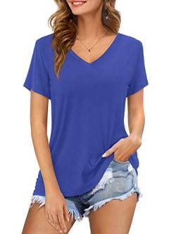 Florboom Tunika Damen Kurzarm V Ausschnitt Oberteil Sommer Shirts Casual T-Shirt Blau M von Florboom