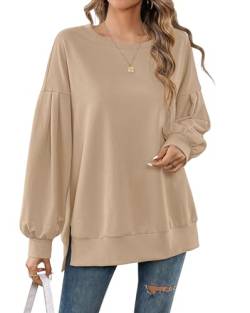 Florboom Tunika Damen Langarmshirt Elegant Pullover Locker Shirts, Khaki S von Florboom