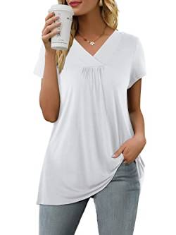 Florboom Tunika Damen Sommer V Ausschnitt Tshirt Plissiert Kurzarm Oberteil Weiß S von Florboom