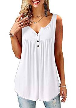 Florboom Tunika Damen Tops V Ausschnitt Kurzarm Knopfleiste Plissiert Bluse T Shirt Oberteil Weiß M von Florboom