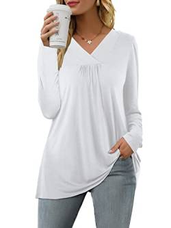 Florboom Tuniken für Damen Einfarbiges V Ausschnitt Tshirt Longshirt Oberteile Weiß XXL von Florboom