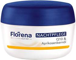 Florena Nachtpflege Q10 & Aprikosenkernöl, Gesichtscreme gegen Falten mit Vitamin E, Nachtcreme fürs Gesicht für frischere Ausstrahlung, feuchtigkeitsspendende Nachtpflege (50 ml) von Florena