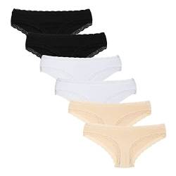 Floreta Unterhosen Damen 6er Pack Baumwolle Slips mit Spitze - Atmungsaktiv und bequem (L, Schwarz-Weiß-Beige) von Floreta