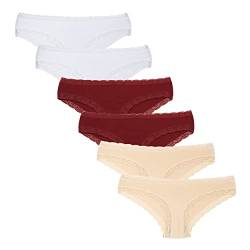 Floreta Unterhosen Damen 6er Pack Baumwolle Slips mit Spitze - Atmungsaktiv und bequem (M, Weiß-Beige-Bordeaux) von Floreta