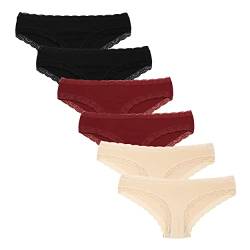 Floreta Unterhosen Damen 6er Pack Baumwolle Slips mit Spitze - Atmungsaktiv und bequem (XL, Schwarz-Bordeaux-Beige) von Floreta