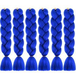 Flosius 24 Zoll Jumbo Braids Kunsthaar Haar 6 Stücke Für Synthetik Crochet Hair Box Braid Haarverlängerung Flechthaar Zöpf Extension Afro Box Braiding (61 cm (6er Pack), Blau) von Flosius