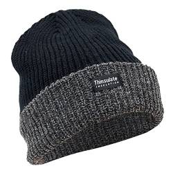 FLOSO® Unisex Damen/Herren Thinsulate Heavy Knit Winter/Ski Thermo Mütze (3 M 40 g) Gr. One Size, schwarz / grau von Floso
