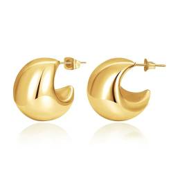 18K Ohrringe für Damen Frauen, Handmade Ohrringe Gold Hängend, Chunky Hoop Earrings for Women, Hypoallergen Geschenke für Frauen (Gold) von Flossty