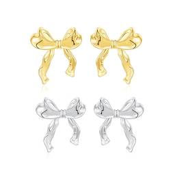 Schleifen Ohrringe, Bow Earrings, Gold Silber Bogen Ohrstecker Ohrringe für Damen, Goldene Ohrringe Damen, Schleifen Schmuck Frauen (A3) von Flossty