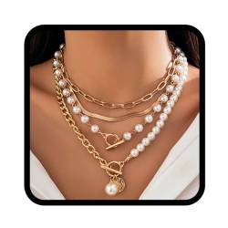 Flovel Boho Perlen Choker Halskette Goldfarbene Halskette mit Fischgrätenmuster für Frauen von Flovel