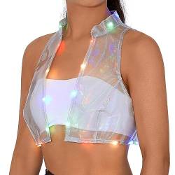 Flovel Damen-LED-Tanktops, Beleuchtetes Weste, Transparente Armellose Oberteil, Rave-Party-Kostüm für Frauen und Mädchen (White, L) von Flovel