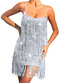 Flovel Funkelnde Pailletten Kleid Glitzerndes Quaste Tanzkleid Fransen Rave Kleider Party Festival Kostüm für Frauen und Mädchen von Flovel