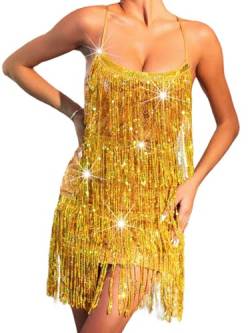 Flovel Funkelnde Pailletten Kleid Glitzerndes Quaste Tanzkleid Fransen Rave Kleider Party Festival Kostüm für Frauen und Mädchen von Flovel