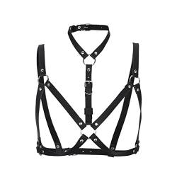 Flovel Leder-Körperkette, schwarze Bikini-Taillenkette, geschichtete Brustketten, Gothic-Harness, BH-Körperkette, Rave-Nachtclub-Körperkette für Frauen und Mädchen von Flovel