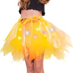 Flovel Leuchtender Tutu Rock für Mädchen LED Tüllrock Kinder Ballettrock Prinzessin Tanzrock Party Festival Tutu Kostüm für Kinder (DE/NL/SE/PL, Alter, Einheitsgröße, Regular, Gold) von Flovel