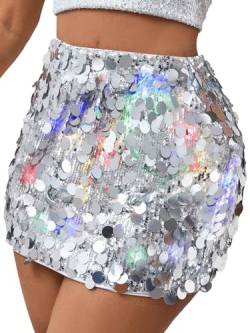 Flovel Light Up Pailletten Rock Sparkle Bodycon Mini Röcke Club Party Rave Rock Glitter Disco Rock Kostüm für Frauen Mädchen von Flovel