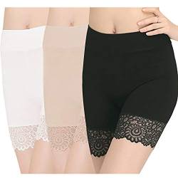 Damen Basic Long Brief Anti-Scheuern Baumwolle Shorts Lange Beine Höschen Damen Weiche Boxershorts Unterwäsche, Stil 1: Schwarz + Haut + Weiß, One size von Flow.month