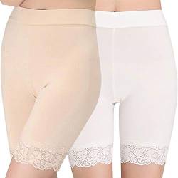 Damen Panties Hose, Lange Frauen Panties,Miederhose Hose Unter Rock Unterhosen (Beige+weiß, One Size) von Flow.month