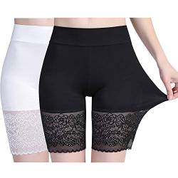 Flow.month Damen Unterhose - Lange Frauen Panties Unter Rock Kurz Hose Anti Chafing Shorts Sicherheit Panty Hohe Taille Lace Leggings Kurze Tight mit Anti-Rutsch Spitzenrand von Flow.month