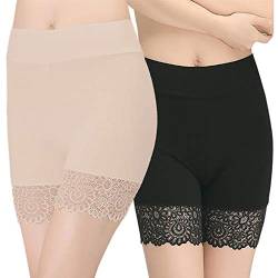 UPSTONE Damen Panty Baumwolle Damen Unterrock Shorts Sicherheitshose Weich Stretch Spitze Füllung Leggings Shorts Gr. One size, Beige + Schwarz-1 von Flow.month