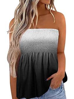 Flprinces Damen Tube Tops Ärmellos trägerlos rückenfrei Plissee Stretch Bandeau Tank Top Tunika Weste Hemd Bluse, A-a-schwarz und weiß, XXL von Flprinces