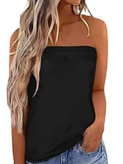 Flprinces Damen Tube Tops Ärmellos trägerlos rückenfrei Plissee Stretch Bandeau Tank Top Tunika Weste Hemd Bluse, C-schwarz, Large von Flprinces