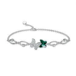 Flpruy Armband Damen Silber 925 Grüner Kristall Schmetterling Armband Schmetterling Schmuck Geschenk ür Sie Frauen Freundin MaMa von Flpruy