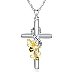 Flpruy Biene Kreuz Kette Damen Silber 925 Biene Anhänger Kreuz Halskette für ein Mädchen Mutter Christus das Kreuz Gläubige Halskette von Flpruy