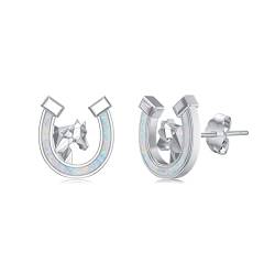 Flpruy Hufeisen Ohrstecker Silber 925 Opal Hufeisen Ohrringe Pferde Schmuck Opal Ohrstecker Hufeisen Geschenk für Pferdeliebhaber Mädchen Frauen Damen von Flpruy