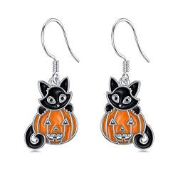 Flpruy Kürbis Katze Ohrringe 925 Sterling Silber Halloween Ohrringe Schmuck Geschenk für Damen Mädchen Frauen von Flpruy