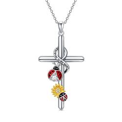 Flpruy Marienkäfer Kreuz Kette Damen Silber 925 Marienkäfer Anhänger Kreuz Halskette für ein Mädchen Mutter Christus das Kreuz Gläubige Halskette von Flpruy