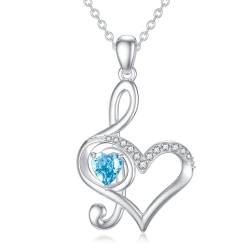 Flpruy Musiker Geschenke, Musik Kette Damen 925 Sterling Silber Notenschlüssel Anhänger Herz Musiknote Kette mit Blau Kristall, Muttertag Geschenk für Musiker/Musikliebhaber/Frauen/Mädchen von Flpruy