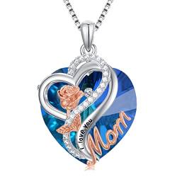 Flpruy Mutter Halskette 925 Sterling Silber Blaue Kristall Anhänger Muttertagsgeschenk für sie Mama Frau Freunde Kristall Halskette für Frauen von Flpruy