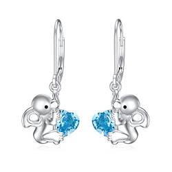 Flpruy Ohrringe Elefant Damen, Elefant Geschenk 925 Sterling Silber Süße Leverback Tier Ohrringe mit Österreichischer Herzkristall, Elefantenschmuck Geschenke für Kinder Mädchen Mama Frauen von Flpruy