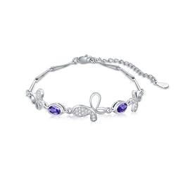 Flpruy Schmetterling Armband, Schmuck Schmetterling Lila Zirkonia Brautjungfern Armband Silber 925 Damen, Geburtstag Abschlussgeschenk für Mädchen Frauen von Flpruy