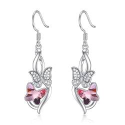 Flpruy Schmetterling Ohrringe Hängend 925 Sterling Silber, Damen Infinity Schmetterlings Anhänger Ohrringe Schmuck mit Kristall aus Österreich, Geburtstags Geschenke für Mädchen Frauen Mutter (Rose) von Flpruy