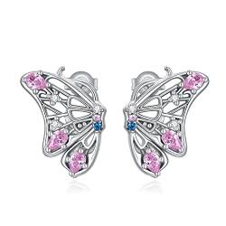 Flpruy Schmetterling Ohrstecker 925 Sterling Silber Schmetterling Ohrringe Rosa Damen Ohrschmuck Schmetterling Schmuck Geburtstaggeschenk für Frauen Mädchen von Flpruy