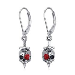 Flpruy Totenkopf Ohrringe Rose Ohrringe 925 Sterlingsilber Schädel Schwert Ohrringe Vintage Schmuck Halloween Geschenke für Goth-Liebhaber Frau von Flpruy