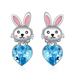 Hase Ohrringe 925 Sterling Silber Mädchen Kinder Ohrstecker Blaue Herz Kristall Ohrstecker Kaninchen Ohrringe Hase Schmuck Geschenk für Mädchen Tochter Kinder von Flpruy