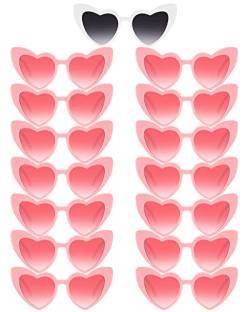 Flutesan 15 Paar Herz-Sonnenbrillen für Junggesellinnenabschiede, herzförmige Sonnenbrille, Junggesellinnenabschied, Zubehör für Damen, Weiße, rosa Gläser, Medium von Flutesan