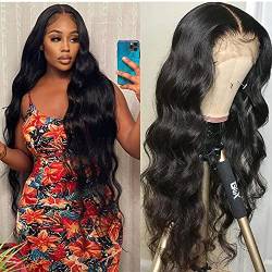 Flwing Body Wave 13x4 Lace Front Wigs Human Hair Wig for Women, 28 Inch Body Wave Frontal Wigs Glueless Brazilian Virgin Hair 150% Denisty Pre plucked with Baby Hair Transparent Lace von Flwing