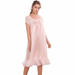Flaydigo Damen Nachthemd Kurzarm Satin Seide Übergröße Rosa viktorianisches Nachthemd - Pink - Large von Flwydran