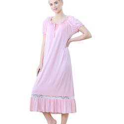 Flwydran Damen Nachthemd Baumwolle mit Spitze Dekoration Nachtkleid viktorianischer Stil Nachtwäsche von Flwydran