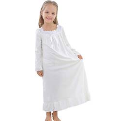 Flwydran Nachthemden Mädchen Langarm Weich Familien Schlafanzug Lang Nightdress Sleepwear, 5-6 Jahre (120 von Flwydran