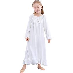 Flwydran Nachthemden Mädchen Langarm Weich Familien Schlafanzug Lang Nightdress Sleepwear (2-3 Jahre，100， Weiß 2) von Flwydran